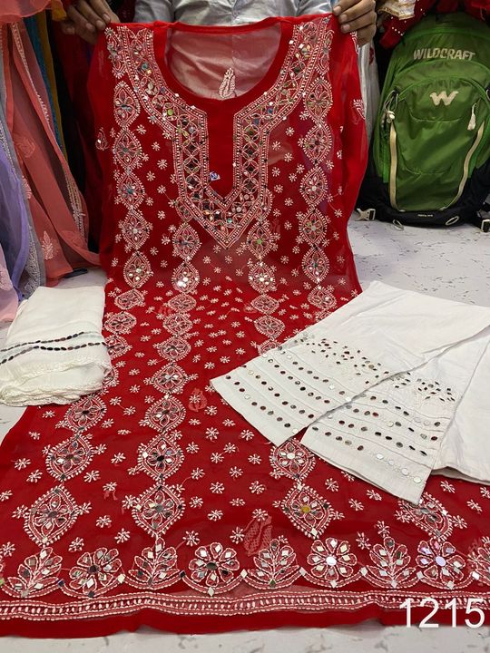 Georgette_kurti_with_mirror_and_chikankari_work