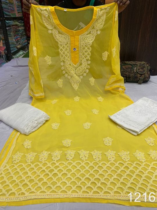 Georgette_Mahi_daman_kurti_with_chikankari_work