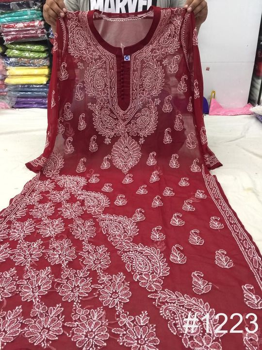 Georgette_side_jhaad_kurti_with_chikankari_work