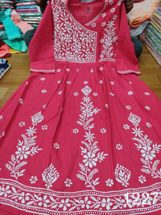 Slub_cotton_gown_kurti_with_chikankari_work