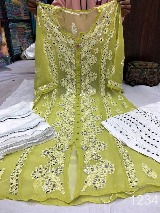 Georgette_a_line_kurti_with_mirror_nd_chikankari_work