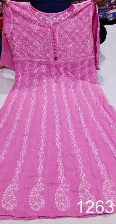 Slub_cotton_Yok_anarkali_kurti_with_chikankari_work