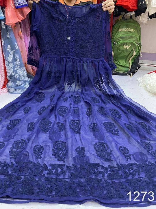 Georgette_rose_machine_work_gown_kurti_with_chikankari_work