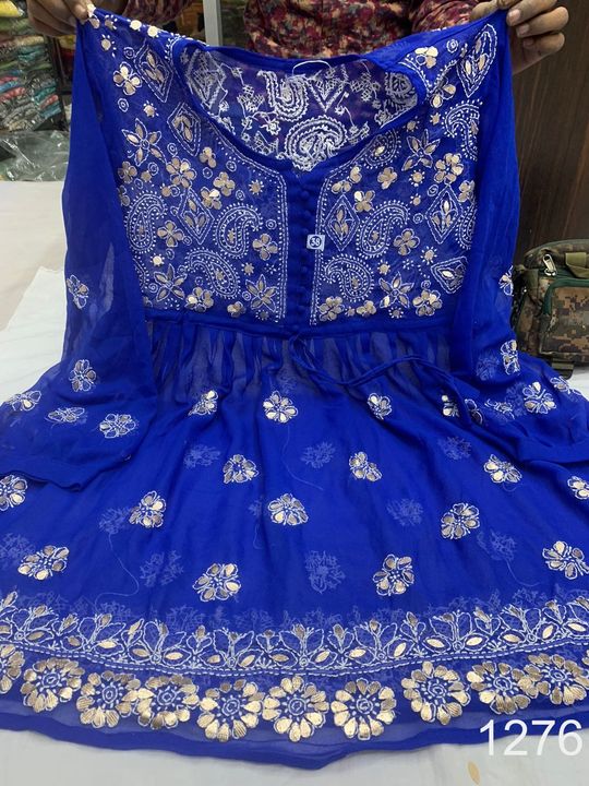 Georgette_short_kurti_gown_&_gota_with_chikankari_work