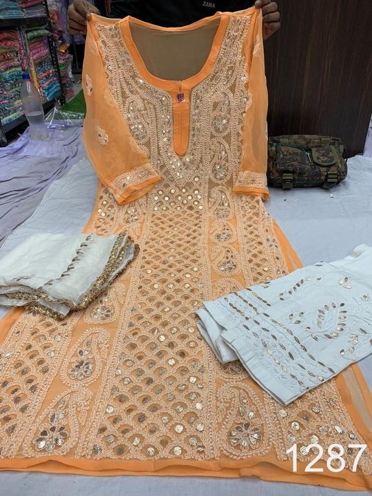 Georgette_mahi_jaal_kurti_with_gota_and_chikankari_work