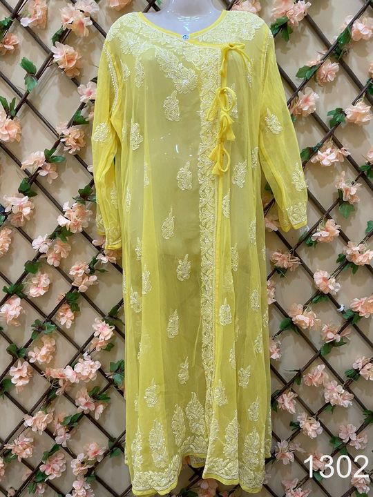 Georgette_resham_thread_angrakha_kurti_with_chikankari_work