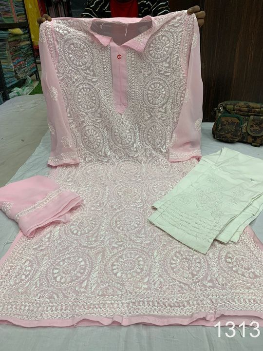 Georgette_faizia_stol_top_kurti_with_chikankari_work