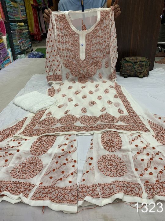 Georgette_kurti_&_Sharara_with_chikankari_work