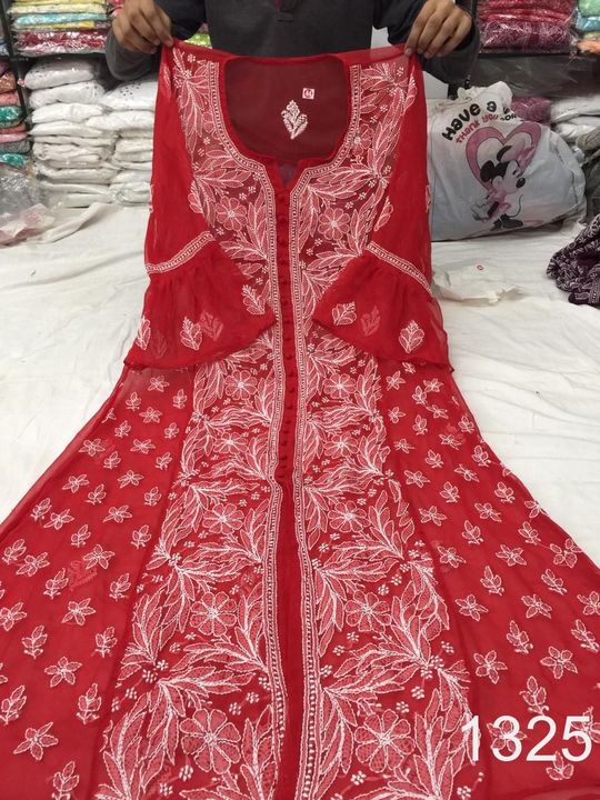 Georgette_bell_sleeves_front_open_kurti_with_chikankari_work