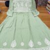 Slub_cotton_bell_sleeves_gown_kurti_with_chikankari_work