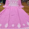 Slub_cotton_bell_sleeves_gown_kurti_with_chikankari_work