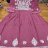 Slub_cotton_bell_sleeves_gown_kurti_with_chikankari_work