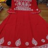 Slub_cotton_bell_sleeves_gown_kurti_with_chikankari_work