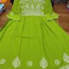 Slub_cotton_bell_sleeves_gown_kurti_with_chikankari_work