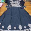 Slub_cotton_bell_sleeves_gown_kurti_with_chikankari_work