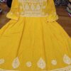 Slub_cotton_bell_sleeves_gown_kurti_with_chikankari_work