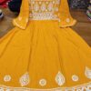 Slub_cotton_bell_sleeves_gown_kurti_with_chikankari_work