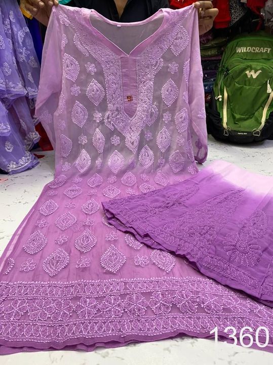 Georgette_kurti_with_Sharara_dye_set_and_chikankari_work