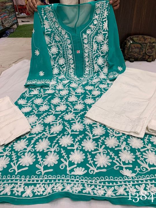 Georgette_aari_machine_work_kurti_with_chikankari_work