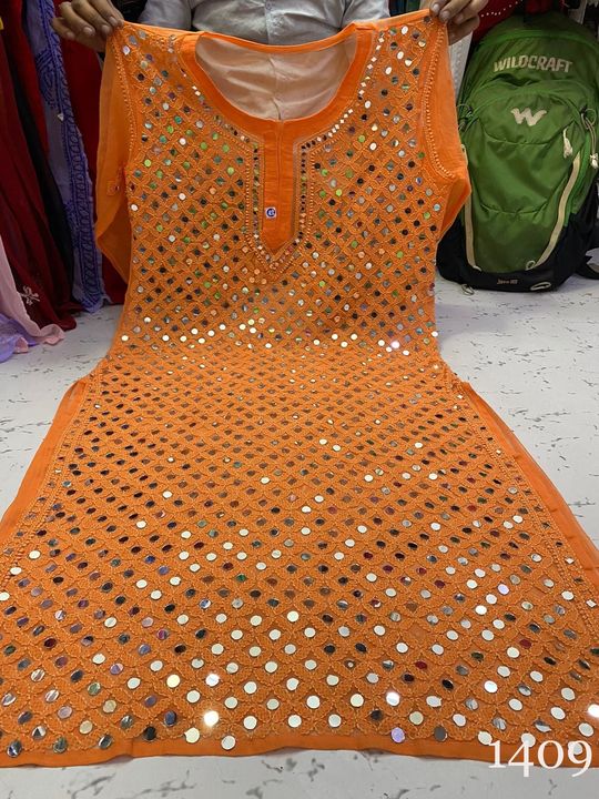 Georgette_front_jaal_kurti_with_mirror_woand_and_chikankari_work