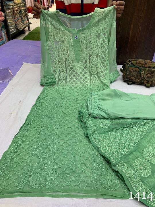 Georgette_kurti_with_Sharara_dye_&_chikankari_work