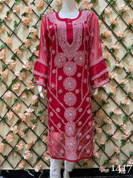 Georgette_bell_sleeves_kurti_with_chikankari_work