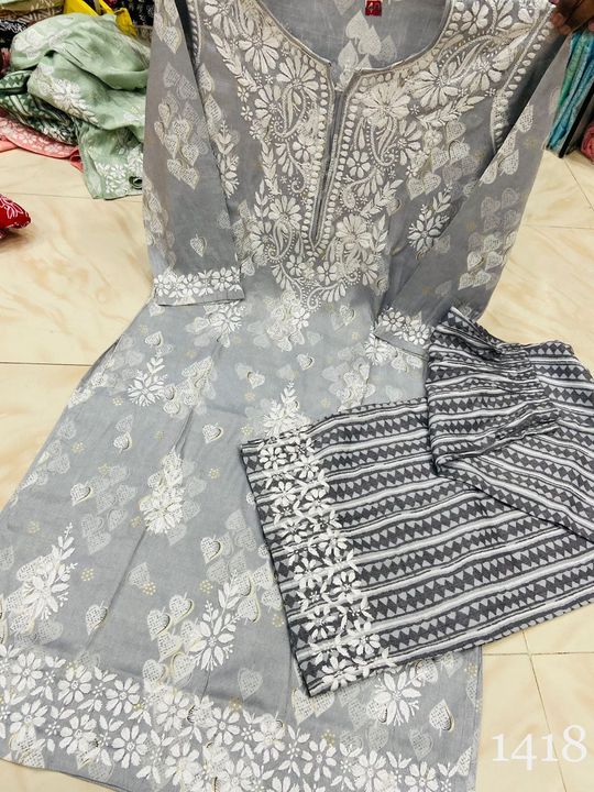 Exclusive_Lucknowi_chikankari_soft_Rayon_slub_kurti_plazo_set