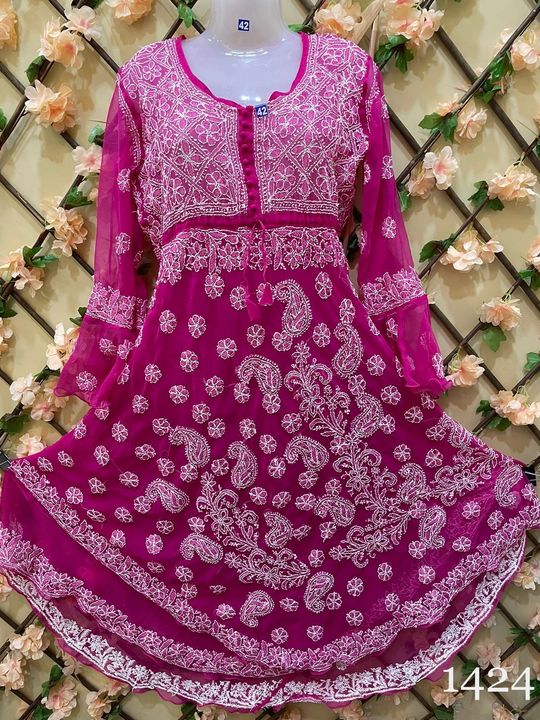 Georgette_bell_sleeves_layer_gown_kurti_with_chikankari_work