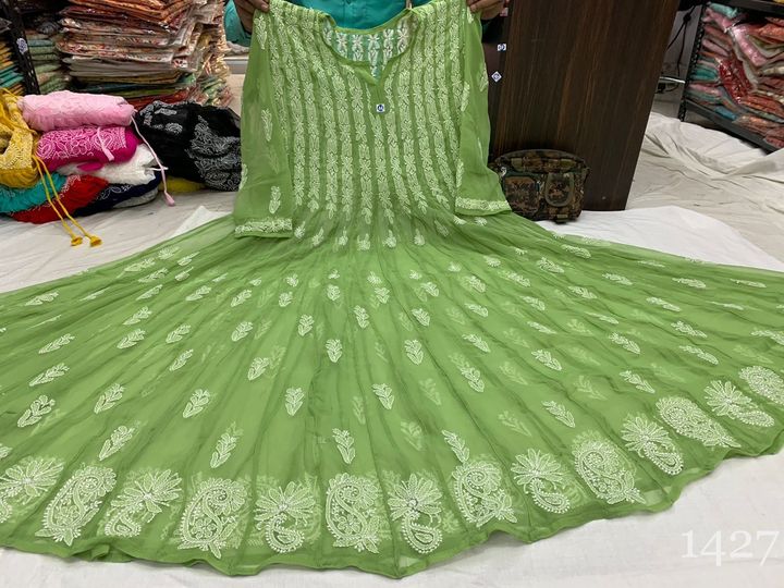 Georgette__kali_anarkali_kurti_with_chikankari_work