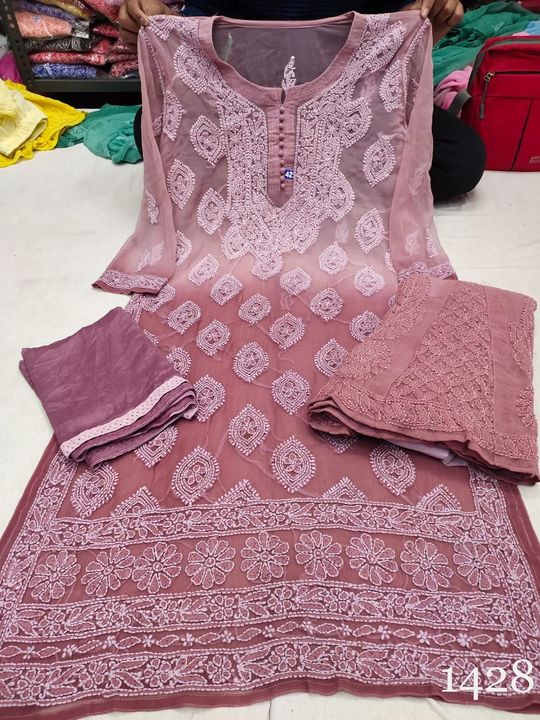 Georgette_buta_jaal_kurti_sharara_duptta_dye_set_with_chikankari_work