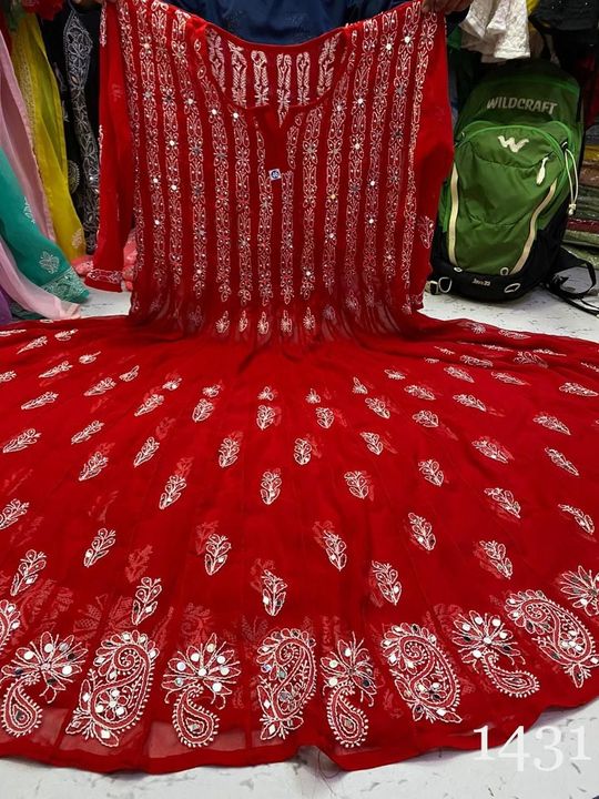 Georgette__kali_anarkali_kurti_with_sequence_mirror_and_chikankari_work