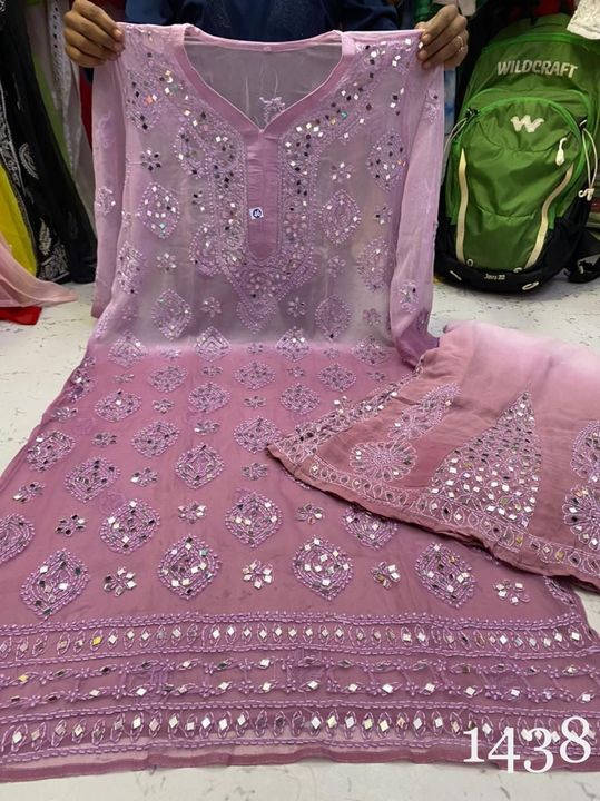 Georgette_kurti_with_Sharara_dye_set_with_mirror_and_chikankari_work