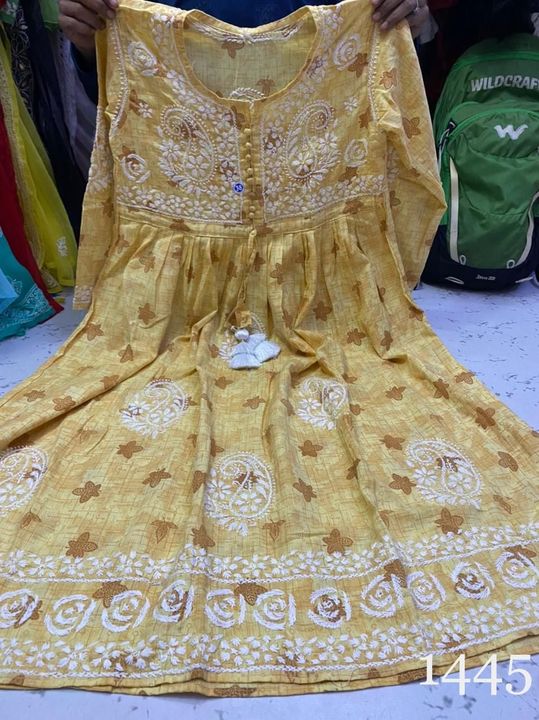 Cotton_printed_gown_kurti_with_chikankari_work_&_adjustable_dori