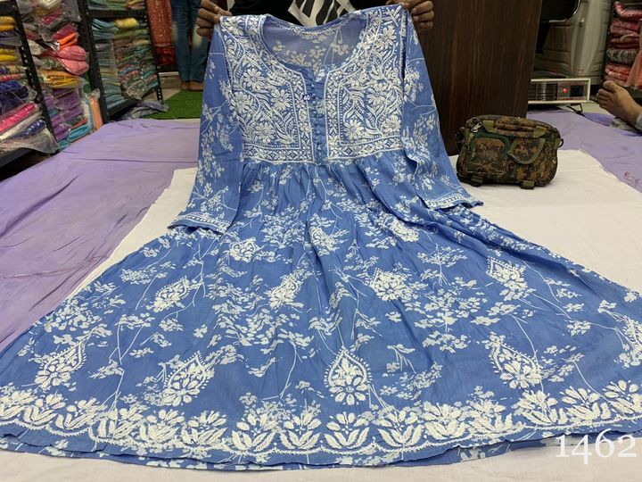 Mul_Mul_printed_cotton_gown_kurti_with_chikankari_work