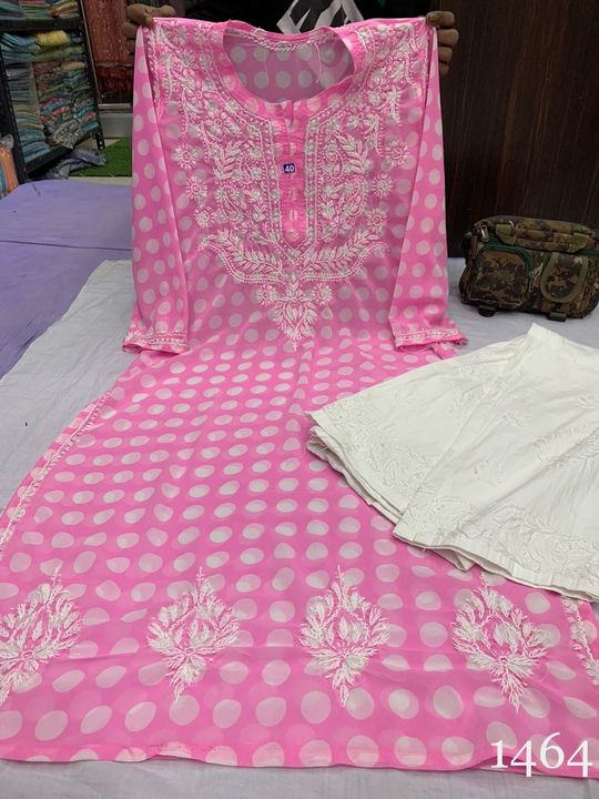 Georgette_dot_printed_kurti_with_chikankari_work