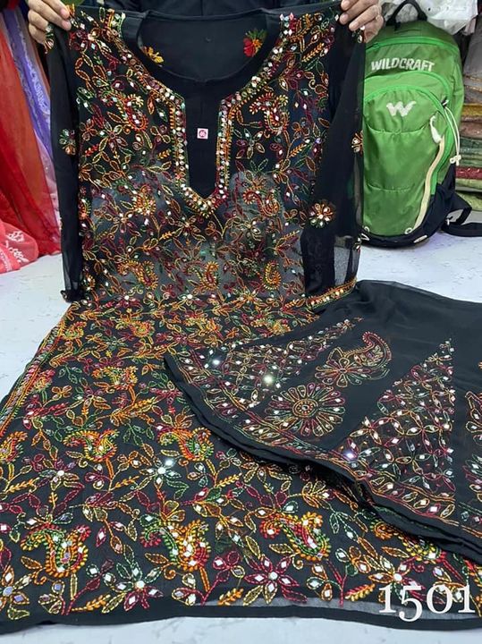 Georgette_kurti_with_Sharara_set_mirror_work