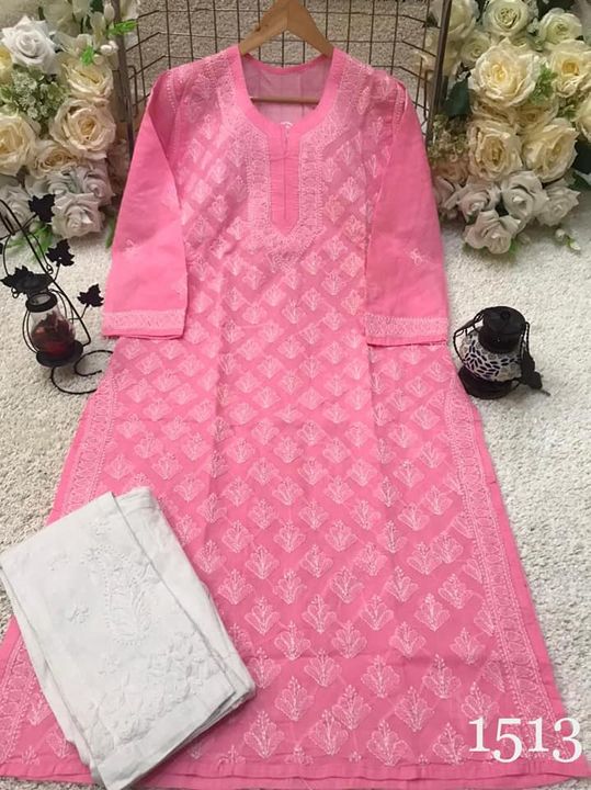 Voil_Cotton_buti_jaal_kurti_with_chikankari_work