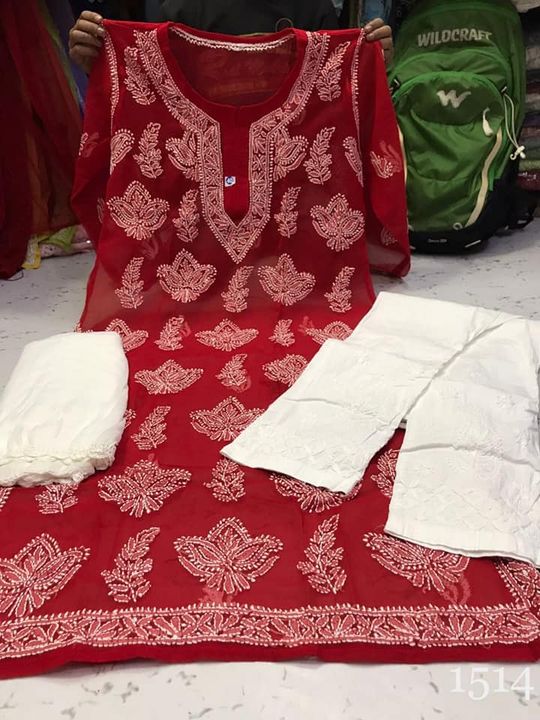 Georgette_buta_jaal_kurti_set_with_chikankari_work