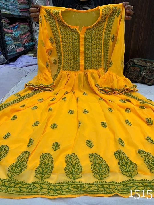 Georgette_bell_sleeves_gown_with_chikankari_work