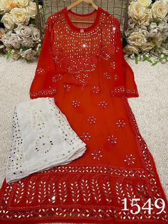 Georgette_resham_thread_gala_buti_kurti_with_mirror_chikankari__work