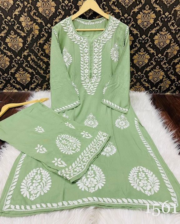 Rayon_kurti_plazo_set_with_chikankari_work