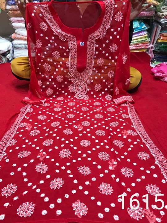 Georgette_Cross_keel_Mukesh_chikankari_work_kurti