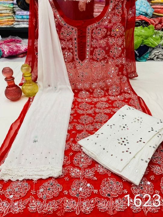 Georgette_chikankari_mirror_Rose_jaal_kurti