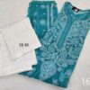 Organza_long_kurti_with_laycra_cotton_strechble_pants_set_with_finest_quality_intricate_chikankari_hand_embroidery_with_mukaish_work