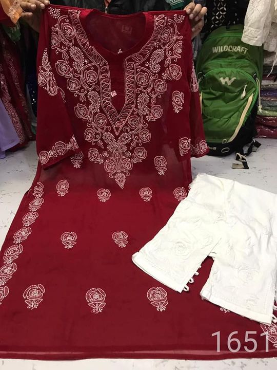 Georgette_rose_gala_buti_Chikankari_kurti_pant_set