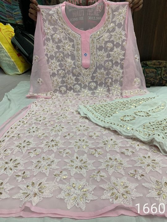 Georgette_star_jaal_chikankari_kurti_with_gota_work