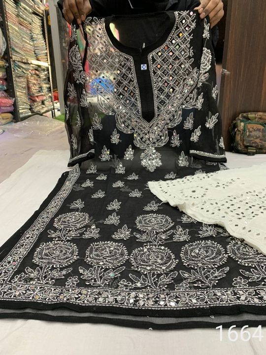 Georgette_yok_daman_rose_chikankari__kurti_with_mirror_work