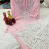 Georgette_mirror_chalna_patti_gala_chikankari_kurti_set