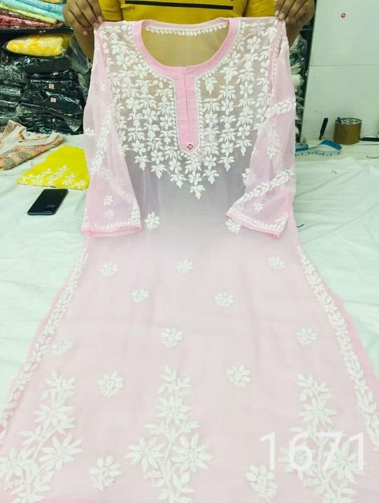 Georgette_ghaspatti_embroidery_chikankari__kurti