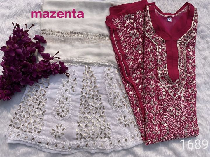 Georgette_front_jaal_chikankari_kurti_with_gota_work